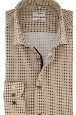 Best Beige geprint overhemd mouwlengte 7 extra slim fit Mouwlengte 7 Overhemden|Zakelijke Overhemden