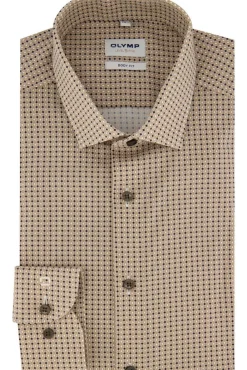 Best Beige geprint overhemd mouwlengte 7 extra slim fit Mouwlengte 7 Overhemden|Zakelijke Overhemden