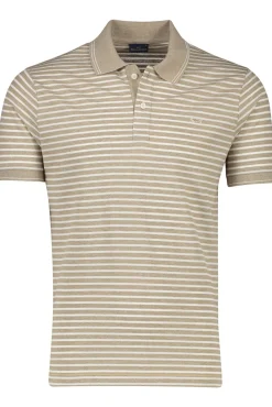 Best Beige gestreept katoenen polo wijde fit 2-knoops Poloshirts Korte Mouw