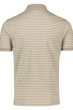 Best Beige gestreept katoenen polo wijde fit 2-knoops Poloshirts Korte Mouw