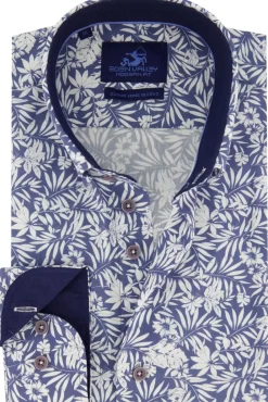 Best Blauw geprint overhemd mouwlengte 7 modern fit Mouwlengte 7 Overhemden|Casual Overhemden
