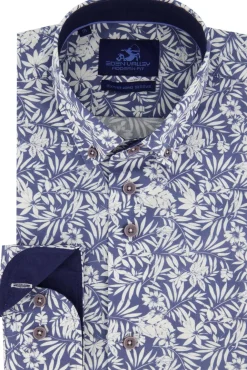 Best Blauw geprint overhemd mouwlengte 7 modern fit Mouwlengte 7 Overhemden|Casual Overhemden