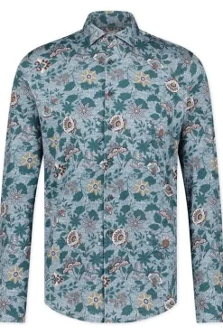 Best Blue Industry casual overhemd slim fit groen geprint katoen