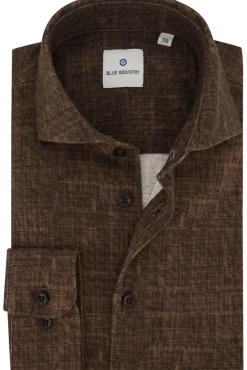 Online casual overhemd slim fit bruin geprint katoen Lange Mouw Overhemden|Casual Overhemden