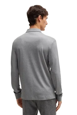 Best Boss Pado polo slim fit grijs gemêleerd katoen Poloshirts Lange Mouw