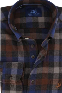 Outlet bruin blauw geruit overhemd flanel Lange Mouw Overhemden|Casual Overhemden