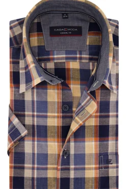 Best Casa Moda casual overhemd korte mouw oranje geruit