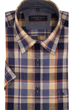 Best Casa Moda casual overhemd korte mouw oranje geruit