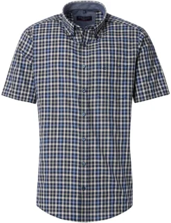 Best Casa Moda korte mouw overhemd geruit blauw katoen