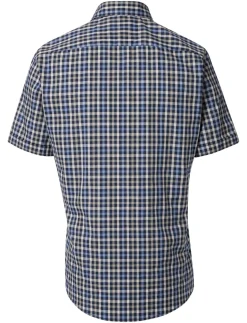 Best Casa Moda korte mouw overhemd geruit blauw katoen