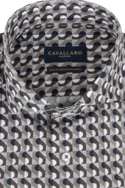 Best Cavallaro overhemd mouwlengte 7 slim fit donnkergroen geprint