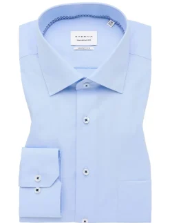 Best Eterna overhemd blauw effen mouwlengte 7 overhemd borstzak
