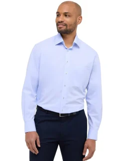 Best Eterna overhemd blauw effen mouwlengte 7 overhemd borstzak
