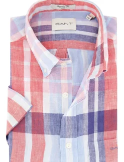 Clearance Gant overhemd korte mouw rood blauw wit geruit linnen