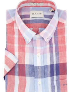 Clearance Gant overhemd korte mouw rood blauw wit geruit linnen