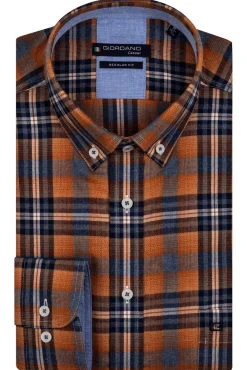 Best casual overhemd wijde fit oranje geruit katoen Lange Mouw Overhemden|Casual Overhemden