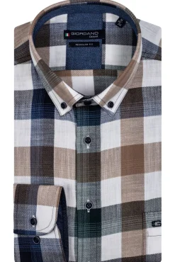 Fashion casual overhemd wijde fit bruin navy geruit katoen Lange Mouw Overhemden|Casual Overhemden