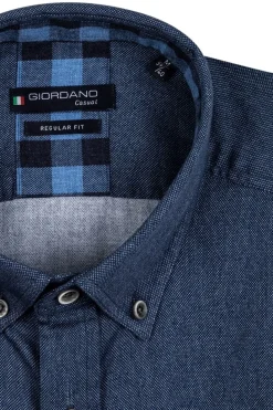 Discount casual overhemd wijde fit donkerblauw geruit met button down boord Lange Mouw Overhemden|Casual Overhemden