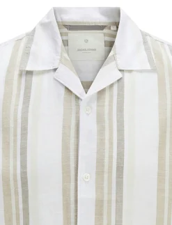 Best casual overhemd korte mouw beige gestreept Korte Mouw Overhemden|Casual Overhemden