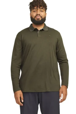 Best Jack & Jones polo lange mouw donkergroen wijde fit