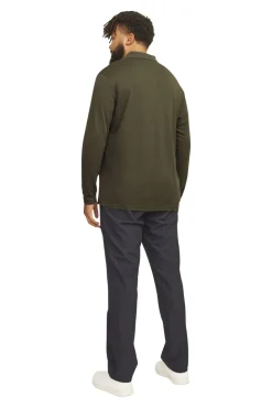 Best Jack & Jones polo lange mouw donkergroen wijde fit