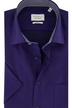 Fashion Eterna Korte mouw modern fit katoenen overhemd donkerblauw