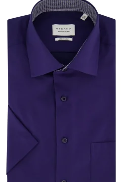 Fashion Eterna Korte mouw modern fit katoenen overhemd donkerblauw