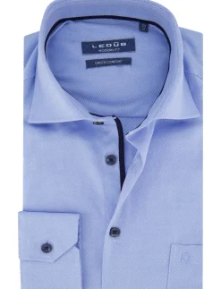 Discount Ledub overhemd blauw modern fit donkerblauwe knoop