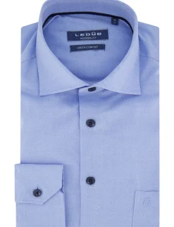 Discount Ledub overhemd blauw modern fit donkerblauwe knoop