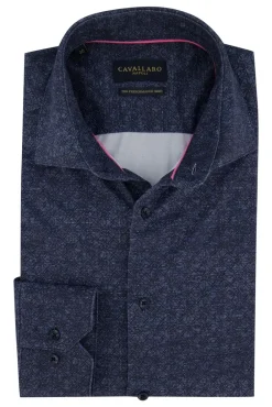 Outlet Navy overhemd Amedeo met print Lange Mouw Overhemden|Zakelijke Overhemden