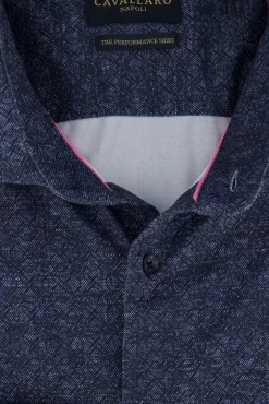 Outlet Navy overhemd Amedeo met print Lange Mouw Overhemden|Zakelijke Overhemden