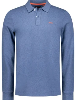 Best NZA polo lange mouw Travis effen blauw normale fit Poloshirts Lange Mouw