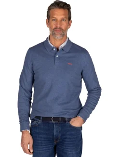 Best NZA polo lange mouw Travis effen blauw normale fit Poloshirts Lange Mouw