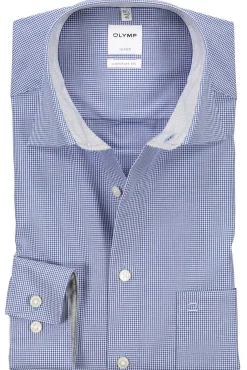 Best comfort fit overhemd subtiel ruitje navy Lange Mouw Overhemden|Zakelijke Overhemden