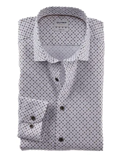 Best Level Five body fit overhemd mouwlengte 7 wit print Mouwlengte 7 Overhemden