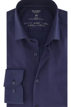 Discount Olymp overhemd slim fit effen donkerblauw katoen