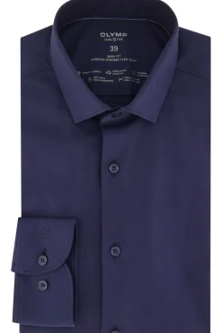 Discount Olymp overhemd slim fit effen donkerblauw katoen