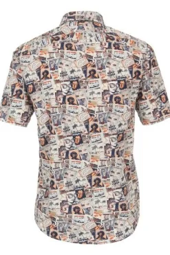 Best Casa Moda Overhemd korte mouw normale fit beige geprint katoen