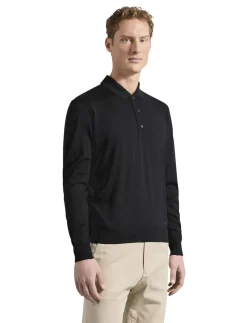 Best Paul & Shark merino polo lange mouw zwart
