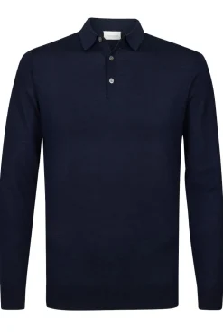 Best polo navy lange mouw effen normale fit Poloshirts Lange Mouw