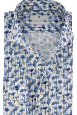 Discount Thomas Maine normale fit overhemd mouwlengte 7 blauw geprint katoen