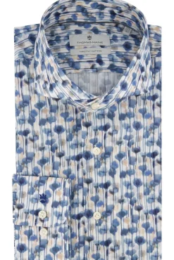 Discount Thomas Maine normale fit overhemd mouwlengte 7 blauw geprint katoen